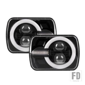 ジープ 90 ワット 5 7インチ7 6インチスクエア LED ヘッドライトホワイト DRL アンバーイエローウィンカーラングラー YJ チェロキー XJ H6014 - 2pcs 90W