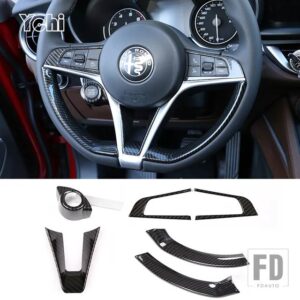 ABS カーボンアルファロメオジュリア STELVIO 2017 2018 2019 ステアリングホイールカバートリムインテリアアクセサリー - Style A-6 pcs