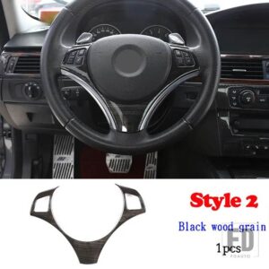 BMW 1シリーズ 3シリーズ E87 E90 E92 2004-2012 ステアリングホイールの装飾カバートリムフレームステッカーカーアクセサリー - Style2Blackwoodgrain