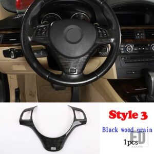 BMW 1シリーズ 3シリーズ E87 E90 E92 2004-2012 ステアリングホイールの装飾カバートリムフレームステッカーカーアクセサリー - Style3Blackwoodgrain