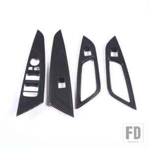 BMW 4シリーズ G22 G23 G26 2020-2023 ABS カーボン/黒窓リフトボタン装飾ステッカーインテリアアクセサリー - 4 door Carbon Fiber