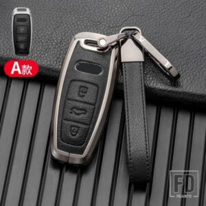 アウディ 合金 + レザーキーケースカバー A6 C8 A7 A8 Q8 2018 2019 インテリアアクセサリーキーリングキーホルダー