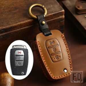 手作り革スマートキーケースカバープロテクターホルダー双竜 2015 2016 チボリレクストンコランド C 3ボタン FOB キー