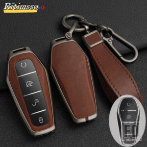 合金 + PU レザーキーケース ATTO 3 ハン EV ドルフィン 4ボタン リモコンカバー自動車アクセサリー