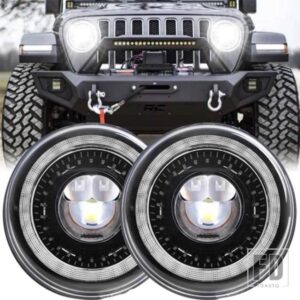 ジープ トヨタ スズキ 7インチ LED ヘッドライト LADA NIVA 4 4 7インチ H4 LED ヘッドライトエンジェルアイラングラーオフロード 4 4 サムライ
