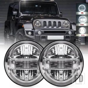 ジープ スズキ 7インチ LED ヘッドライト H4 DRL ラウンド 7 ''ヘッドライトドット EMARK ヘッドランプラングラー JK LADA NIVA 4 4 サムライ