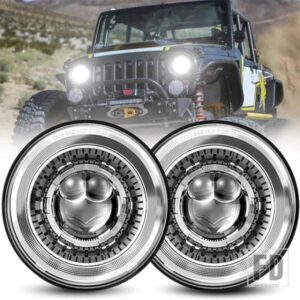 ジープ BMW スズキ モトカー LED 7インチ LED ヘッドライト DRL H4 ハイローとハローエンジェルアイ LADA ハーレー JK 4X4 サムライラングラー