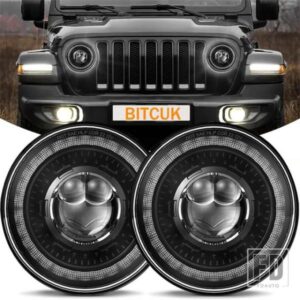 ジープ DRAGON EYES 7インチ LED ヘッドライトモトカー LED 7インチヘッドランプハイ/ロービームウィンカーライトラングラー JK TJ CJ LADA 付