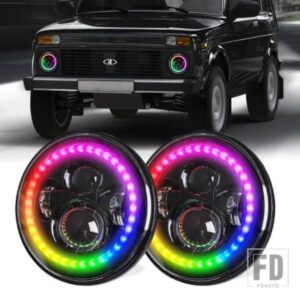ジープ 2個 7インチヘッドライトドットカーライト RGB DRL ヘッドランプ NIVA オートバイ LADA オフロード 4 4 UAZ ラングラーハマー 12V 24V