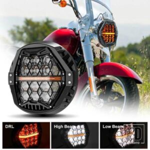 EMARK 7インチインチオートバイ LED ヘッドライトアンバー/ホワイト DRL