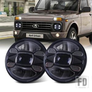 ジープ ランドローバー 7インチ LED ヘッドライト LADA NIVA 4X4 H4 DRL HI/LO ビームランニングライトラングラー JK ディフェンス用