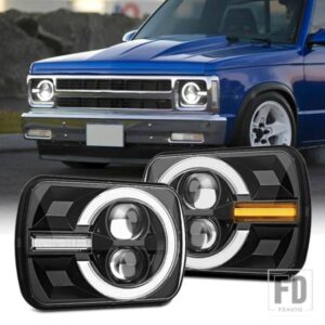 ジープ 7インチ スクエア H4 LED ヘッドライト 7X6 5X7 HI/LO ビーム ホワイト/アンバー ハロー ラングラー YJ 1987-1995 チェロキー XJ 1984-