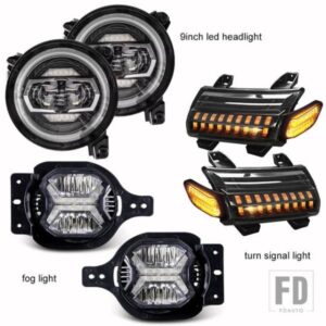 ジープ 9インチラウンド LED ヘッドライト HALO DRL + 4インチ LED フォグライト + ウィンカーライト用ラングラー JL 2018 2019 2020