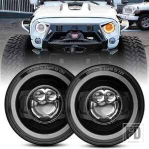 ジープ ランドローバー 車 7インチヘッドライトディフェンダー 90 110 ラウンド LED ヘッドライト DRL 黄色信号灯付き LADA NIVA 4X4 JK LJ