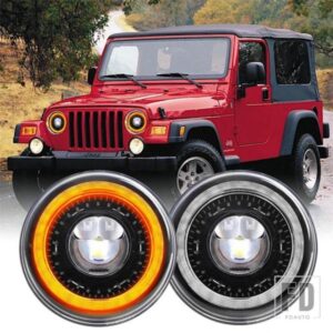 ジープ 1ペア 7インチ LED ヘッドライトエンジェルアイズ + 1ペア LED テールライトテールライトドットエマーク E9 ラングラー JK JKU 2007-20