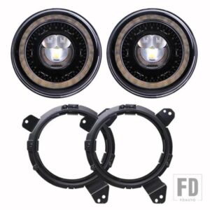 ジープ 7インチ LED HALO ヘッドライト 9インチヘッドライトブラケットアダプター付き ラングラー JL JLU JT 2018 2019用