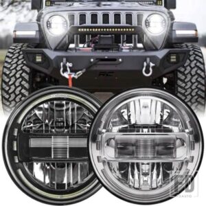 ジープ ランドローバー LADA NIVA 4X4 UAZ 7インチ LED ヘッドライト DRL H4 ハイローラングラー TJ JK LJ CJ 7インチヘッドランプディフェンダ