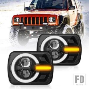 ジープ 90 ワット 5 7インチ7 6インチスクエア LED ヘッドライトホワイト DRL アンバーイエローウィンカーラングラー YJ チェロキー XJ H6014