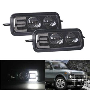 2個 LADA NIVA 4X4 1995 LED DRL ライトランニングウィンカーヘッドライト 100 ワットオスラム LED チップフロントフォグライトダイキャストア