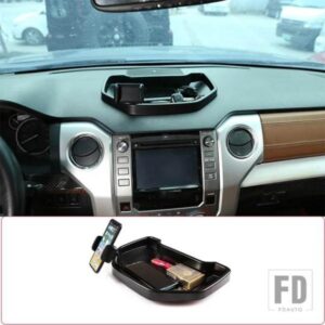 トヨタ タンドラ 2014-2020 ABS 黒中央制御ダッシュボード電話ホルダー収納ボックス電話ホルダートレイカーアクセサリー